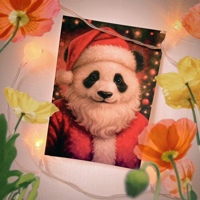 Daily Christmas HoHoHo: Warm Oil Painting Style Santa Claus & Pandas - การ์ด/โปสการ์ด - กระดาษ หลากหลายสี