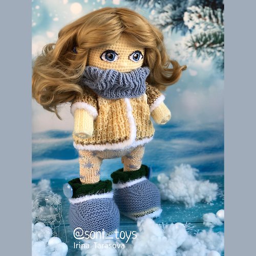 CrochetBunnyArt Digital Download - BELLA Crochet and knit snowy outfit pattern for amigurumi
