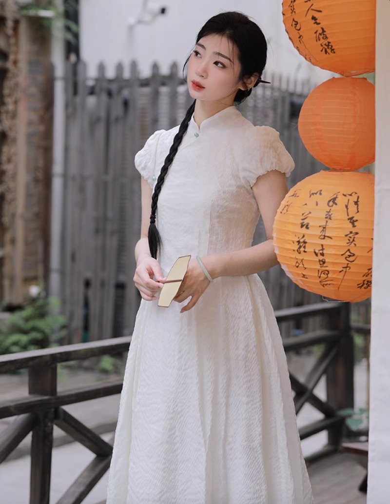 Liankong New Chinese Retro Improved Cheongsam - One Piece Dresses - Other Materials White