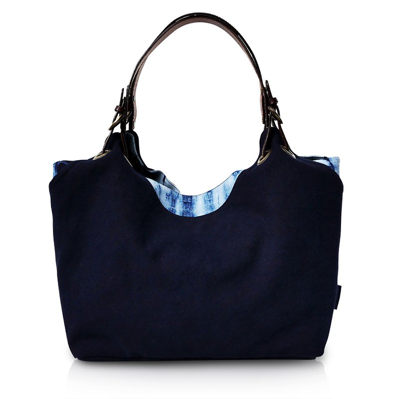 Zhuo Ye Ai Dye-Graceful Series Shoulder Bag - กระเป๋าแมสเซนเจอร์ - ผ้าฝ้าย/ผ้าลินิน สีน้ำเงิน