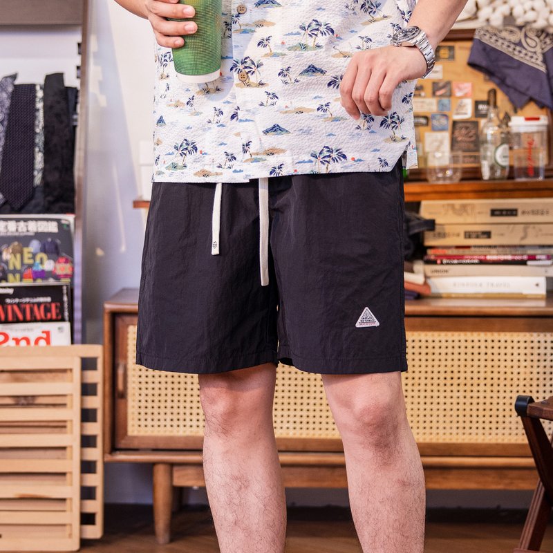 戶外短褲 尼龍短褲 鬆緊腰頭 運動 防潑水 速乾 露營 - 男短褲/工作短褲 - 其他材質 黑色