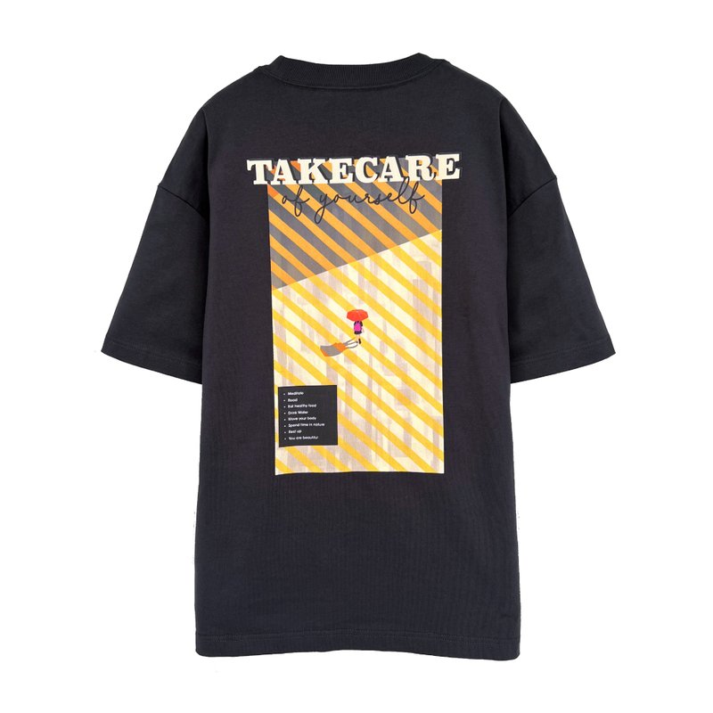 TAKE CARE 中性寛版T-Shirt by Toby Black - 帽T/大學T - 棉．麻 灰色