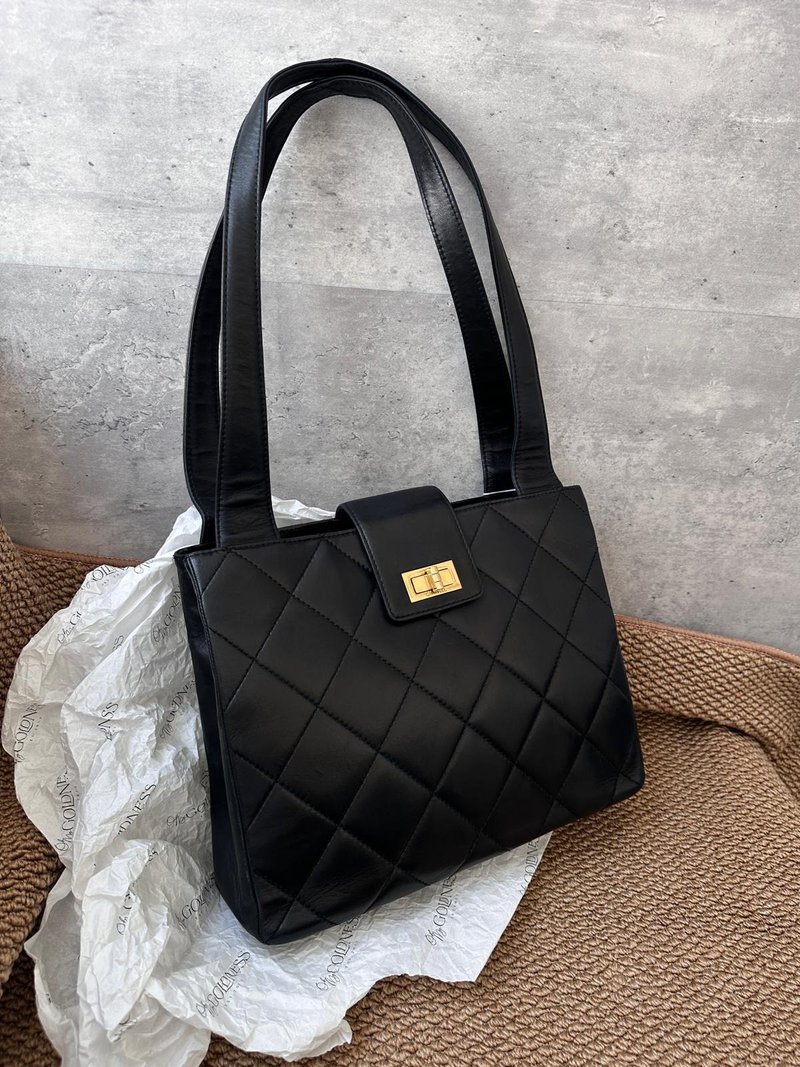 中古包 Chanel 2.55經典金釦菱格肩背包 - 手提包/手提袋 - 真皮 黑色