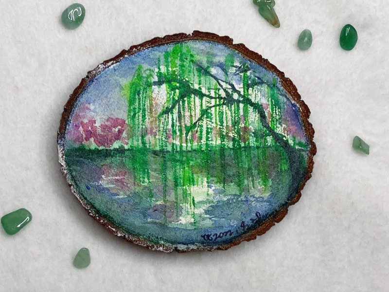 [Wood Painting] Weeping Willow on the Shore-Ornament/Art - ของวางตกแต่ง - ไม้ สีกากี