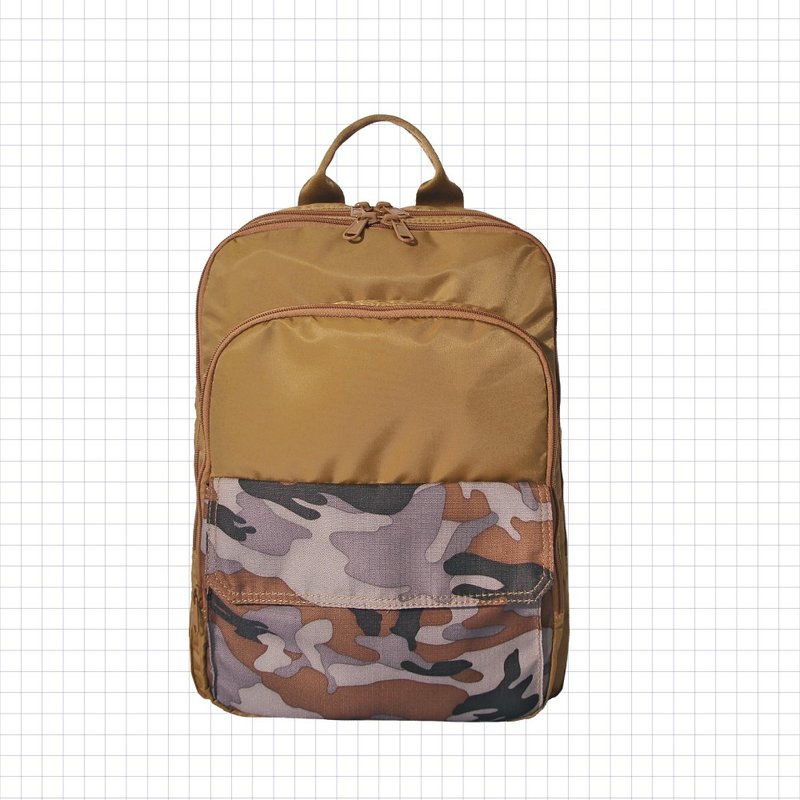 UO 雙層方型後背包 UO-1399-BE【 台灣原創品包包品牌】 - 後背包/背包/書包 - 尼龍 卡其色