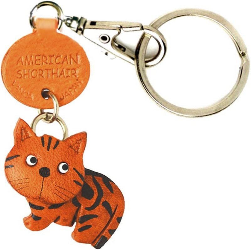 ねこちゃん　アメリカンショートヘアー 本革キーホルダ  日本製 - 鑰匙圈/鑰匙包 - 真皮 咖啡色