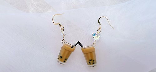 幸為天上星 | 我愛珍奶 | 珍珠奶茶 台灣之光 施華洛世奇愛心水晶 耳環 耳夾