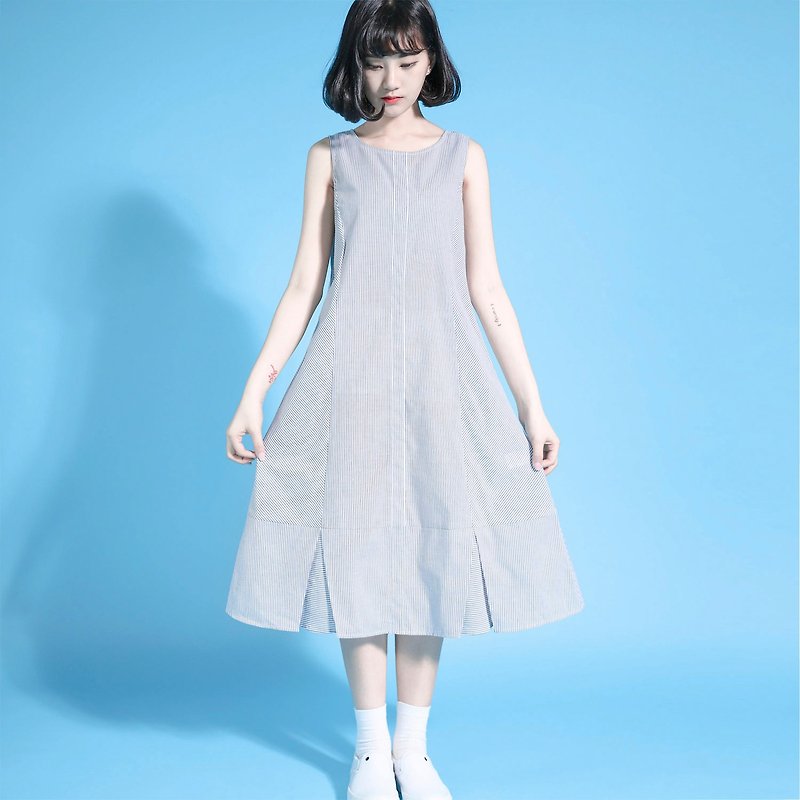 SU: MI said Electrolyte Electrolyte Striped Doll Dress _7SF010_Dark Grey / White - One Piece Dresses - Cotton & Hemp Multicolor