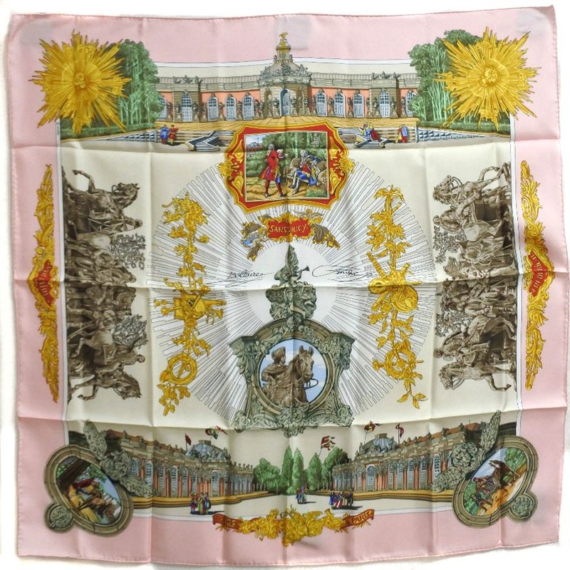 【日本直送】エルメス HERMES カレ90 スカーフ SANSSOUCY シルク ピンク レディース【未使用】 - 絲巾 - 絲．絹 粉紅色