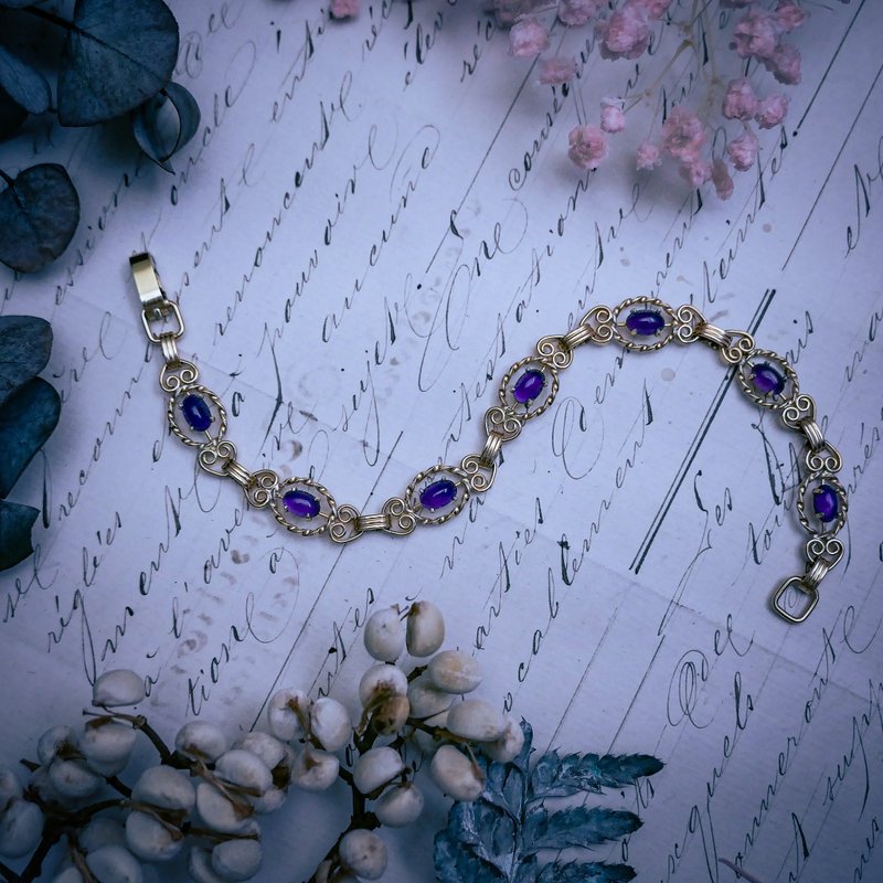 Krementz 紫水晶扭線掐絲手鍊－美國古董首飾 Vintage Jewelry - 手鍊/手環 - 半寶石 