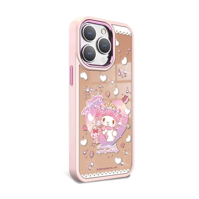 三麗鷗 iPhone 15 14系列軍規防摔合金框鏡面手機殼-美樂蒂魔法使 - 手機殼/手機套 - 其他材質 多色