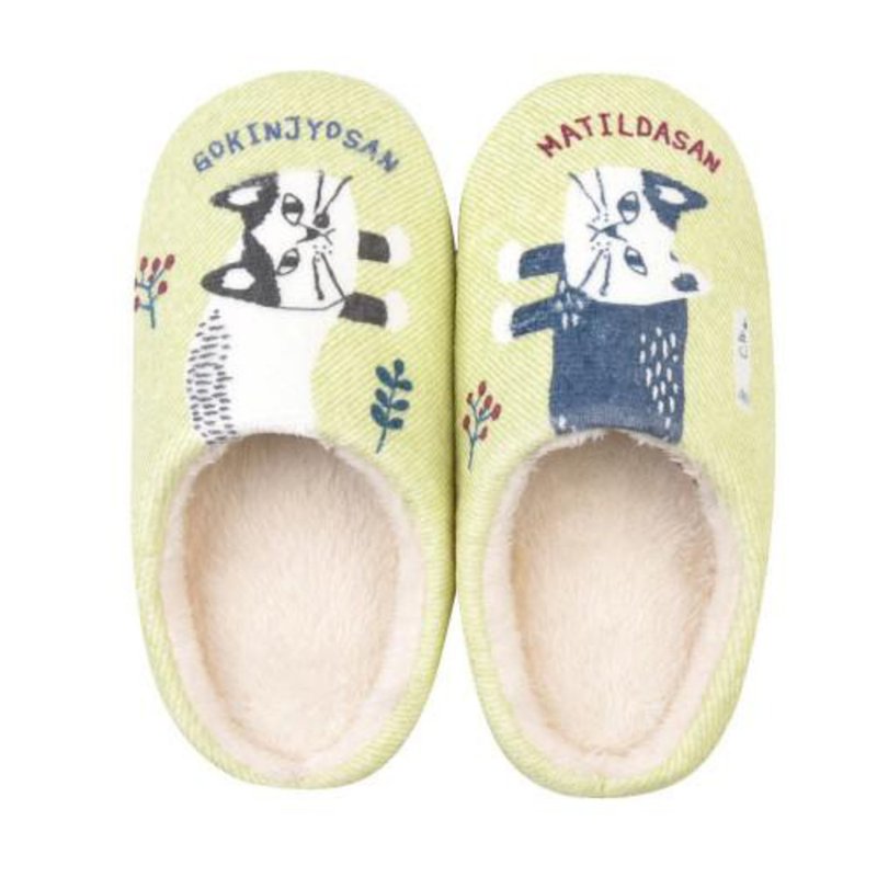 Kusuguru Japan 日本眼鏡貓 拖鞋 保暖靜音室內拖鞋 -Matilda黃色 - 室內拖鞋 - 聚酯纖維 黃色