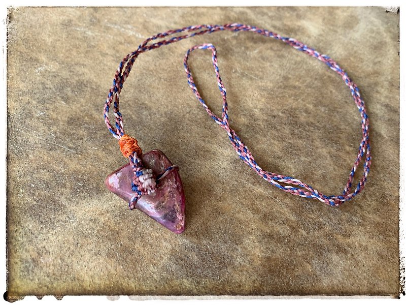 Ruby ruby ore South American Wax thread braided necklace - สร้อยคอ - เครื่องประดับพลอย สีแดง