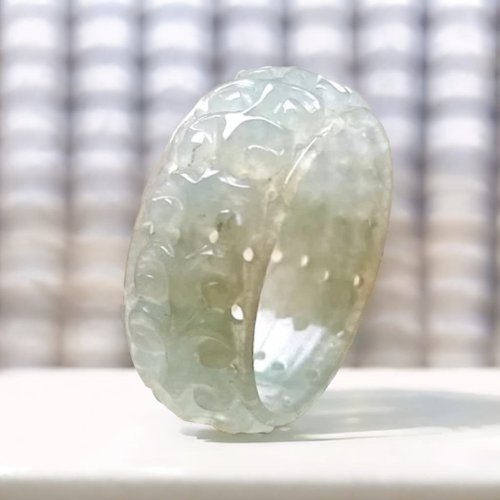 瓔珞翡翠 冰種翡翠雕花戒指戒圈 | 國際20圍 | 天然緬甸玉A貨翡翠 | 送禮