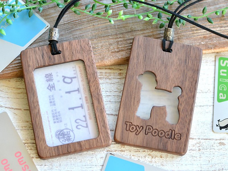 Wooden card case with window/ toy poodle(Dog)/walnut - ID & Badge Holders - Wood Brown