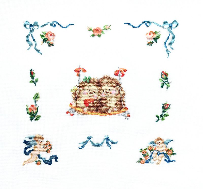 Adorable Hedgehog with Angel Cross Stitch: Nursery Room Decor & Pillowcase - Baby Gift Sets - Cotton & Hemp Multicolor