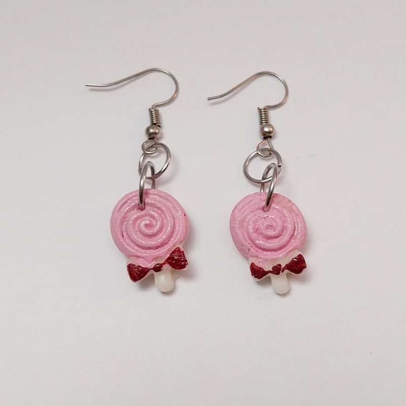 Candy Pink Earring Handmade Air Dry Clay Eco Friendly Stainless Hook - 耳環/耳夾/耳骨夾 - 黏土 粉紅色