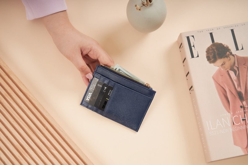 ZIPPED WALLET in NAVY color - Wallets - Genuine Leather Blue