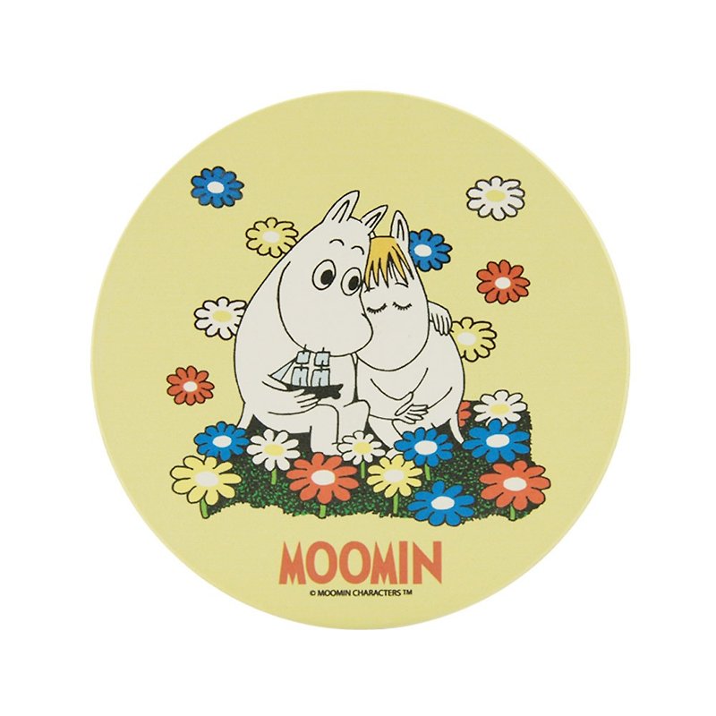 Moomin授權-吸水杯墊-【Fall in love】 (圓) - 杯墊 - 陶 黃色