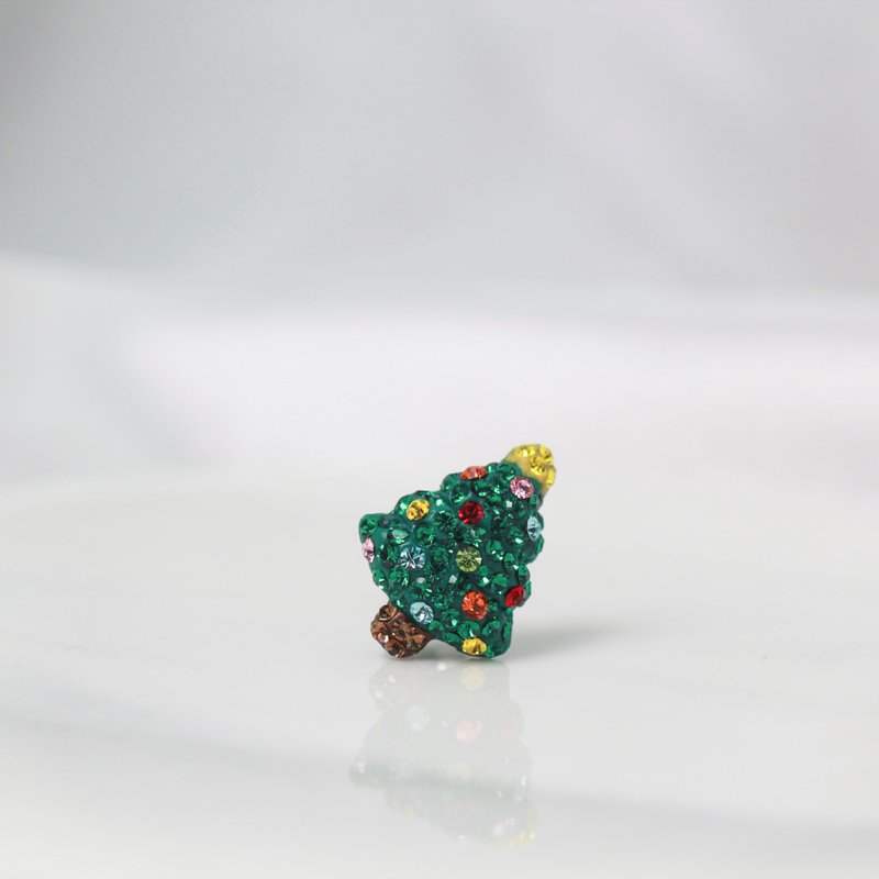 【SWS飾品】雪花聖誕樹 轉珠耳環 水鑽 可愛耳環 抗過敏醫療鋼 - 耳環/耳夾/耳骨夾 - 其他材質 綠色