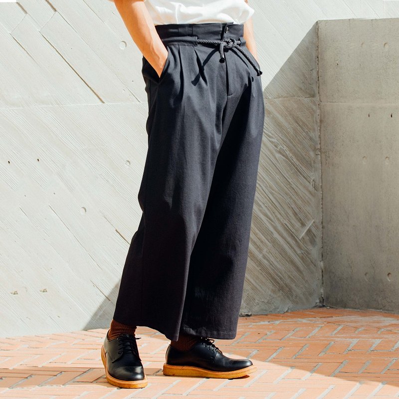 Body Shell Dry thick rope belt straight wide pants - Men's Pants - Cotton & Hemp Black