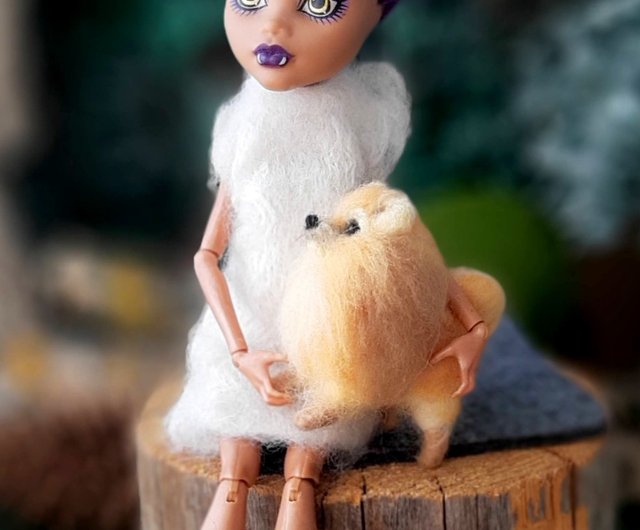 ポメラニアン スピッツ ドールハウスのミニチュア ニードルフェルトの動物 フェルトの犬の置物 ショップ Tinyfelt696 人形 フィギュア Pinkoi