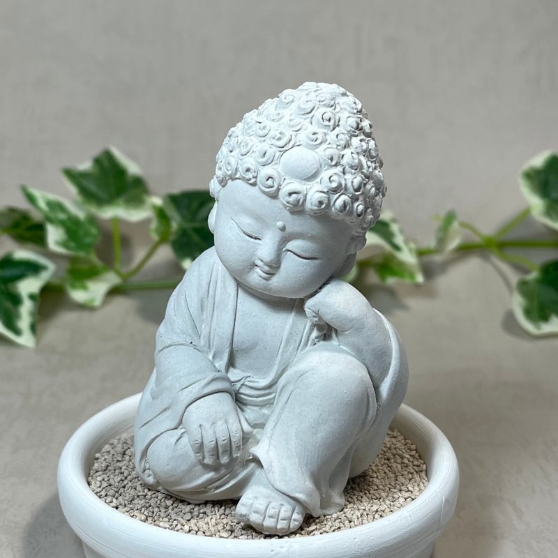 Buddha statue decoration, pure mind, auspicious small Buddha, enlightenment small plate set, Buddha doll, incense diffuser - Fragrances - Cement Gray