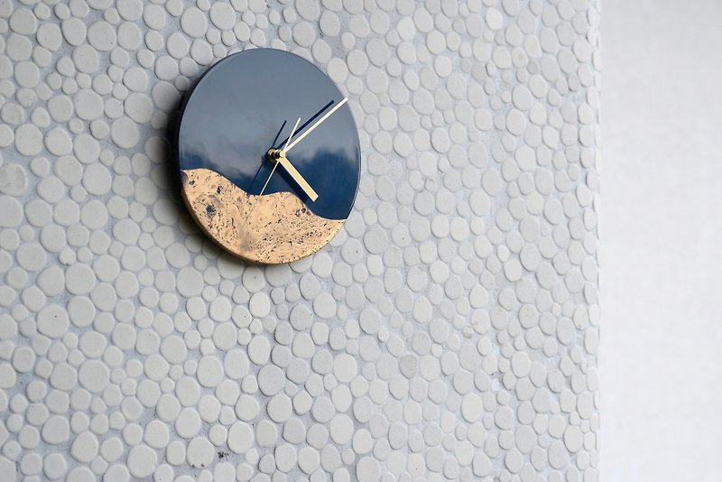 Lacquerware Water Maki-e Wall Clock-Wave - Clocks - Wood Blue