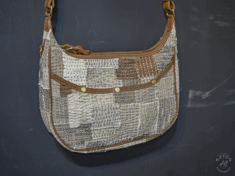 Easy Hobo Bag 隨身包 - Boro Patch Brown 襤褸拼布棕 - 側背包/斜背包 - 棉．麻 多色