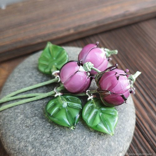 Lampwork Flower Beads, Set of 6 pc Glass Flower Beads for Jewelry Making