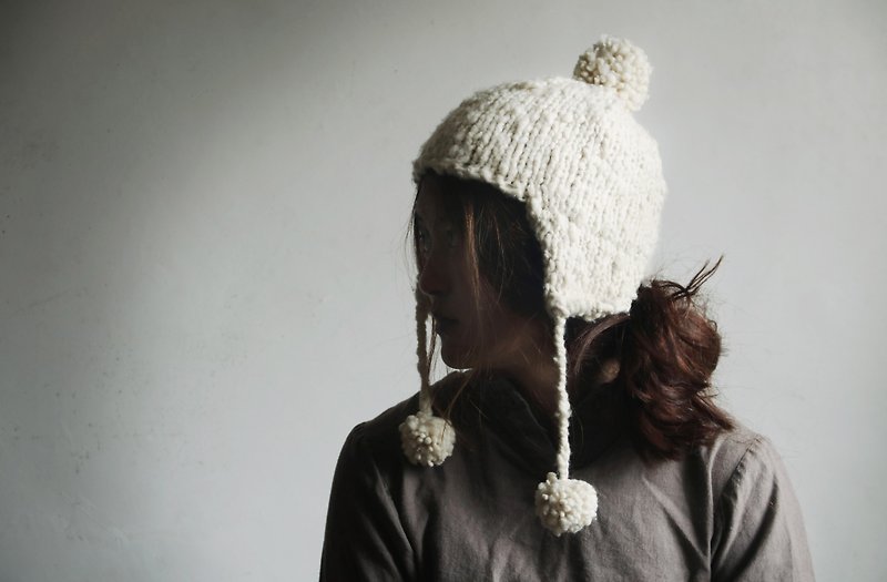 Yak Down Fiber Knitted Earflap Hat - Hats & Caps - Other Materials White