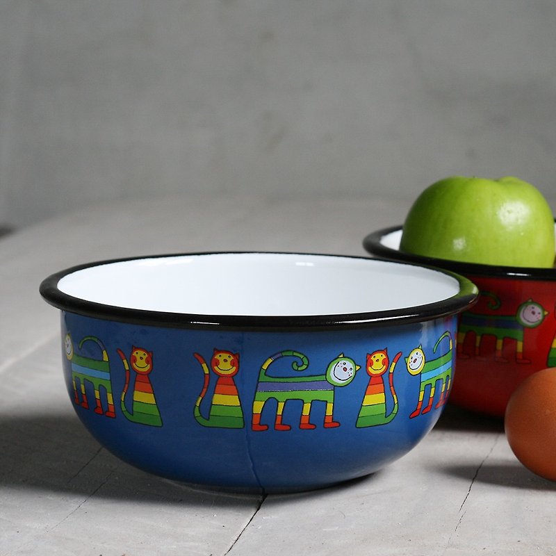Smaltum Prague enamel soup bowl _ shy meow microphone _ blue green (FDN000469) - Bowls - Enamel Blue
