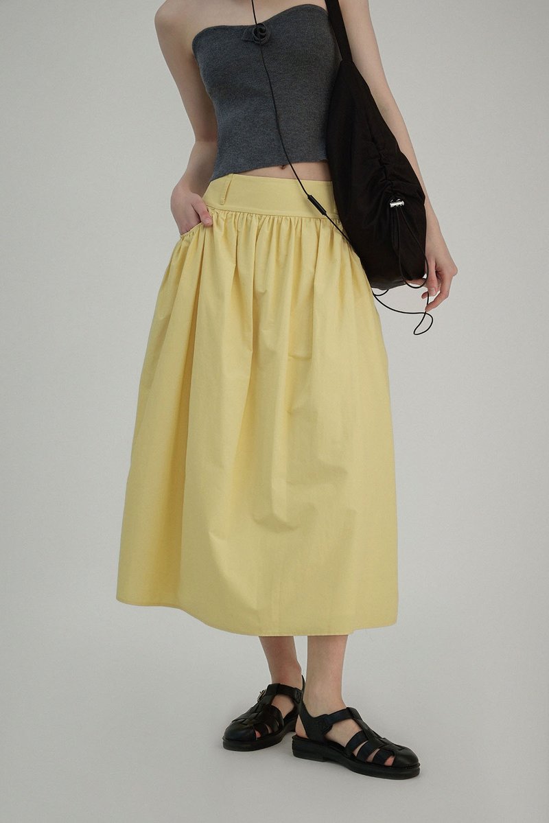 French retro wide waist paper feeling lazy skirt - Skirts - Other Materials Yellow