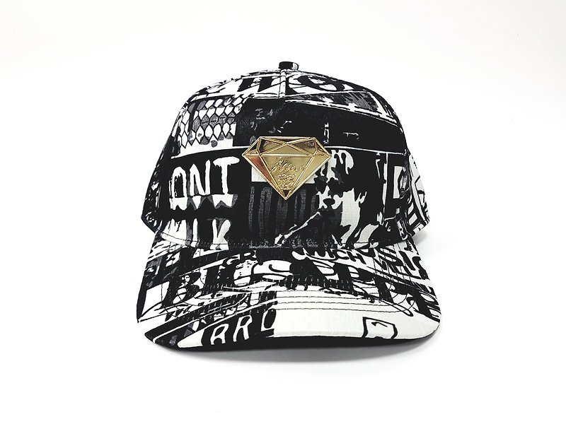 Diamond Baseball Cap # Black and white street doodle tide cap old hat - หมวก - ผ้าฝ้าย/ผ้าลินิน สีใส