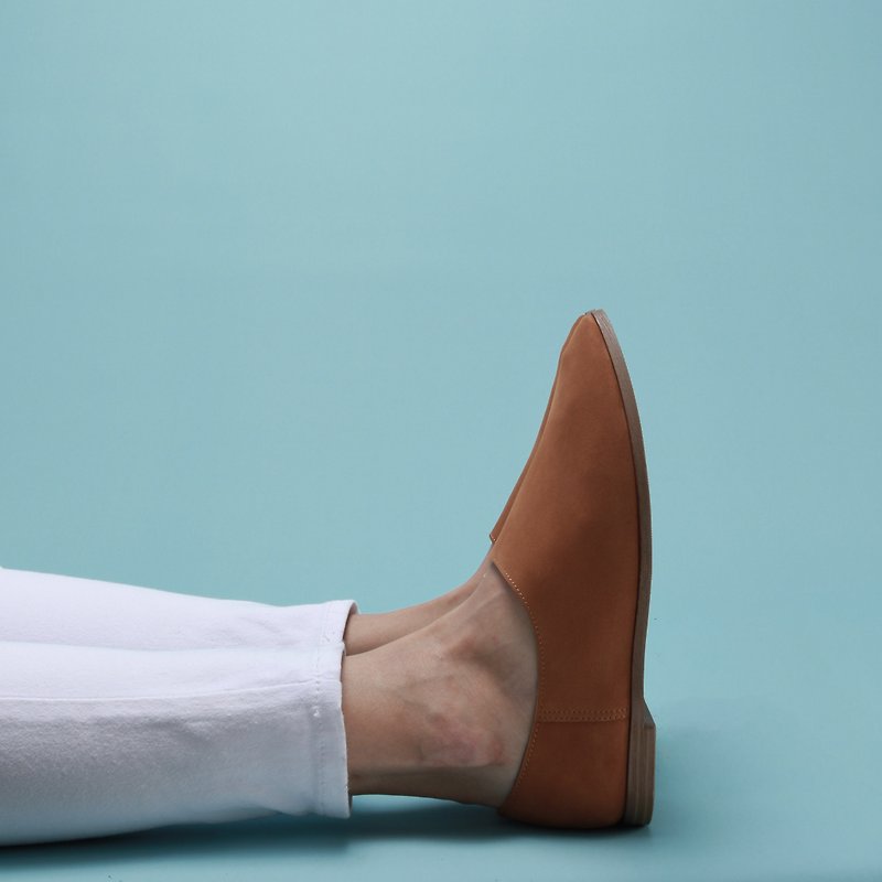 Pointy-toe Slippers | Light Tan - รองเท้าอ็อกฟอร์ดผู้หญิง - หนังแท้ สีนำ้ตาล