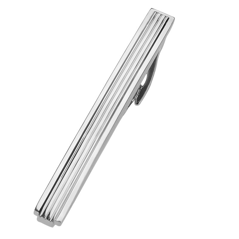 58mm Silver Striped Tie Clips - Ties & Tie Clips - Other Metals Silver