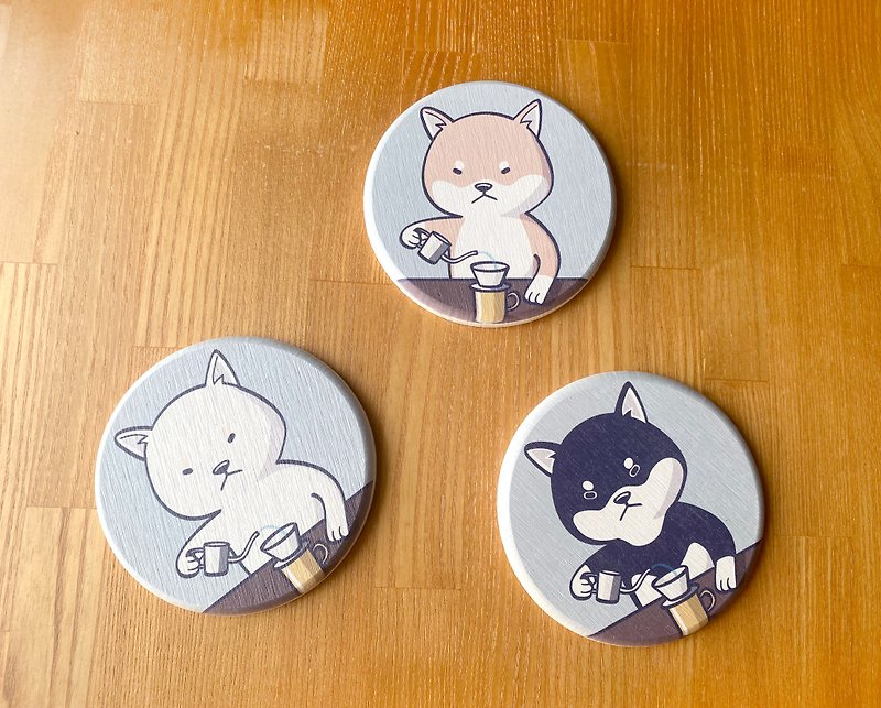Diatomite Absorbent Coaster Shiba Inu Barista Three in a Set - Coasters - Other Materials Multicolor