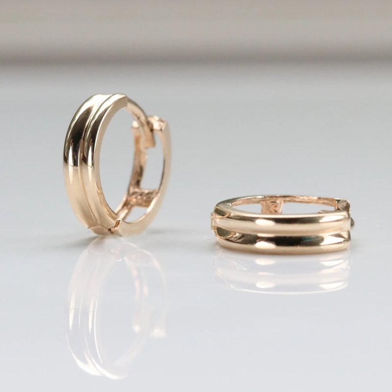 14K Shaped Double Hoop Earrings (Inner Diameter 8.5 mm ) - ต่างหู - เครื่องประดับ สีทอง