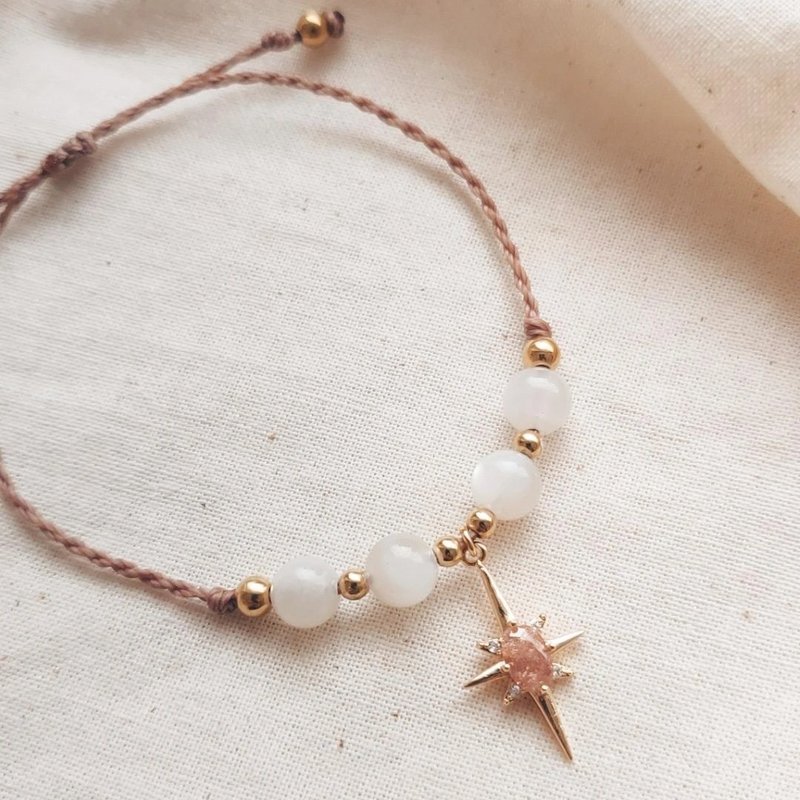 [Customizable] White Moonstone Bracelet Meteor Ray Bronze Wax Bracelet - Bracelets - Copper & Brass Pink