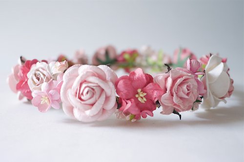 makemefrompaper Paper Flower, Crown, Headband, Wedding, pink, soft pink, pink, pink brush white and coral Color.