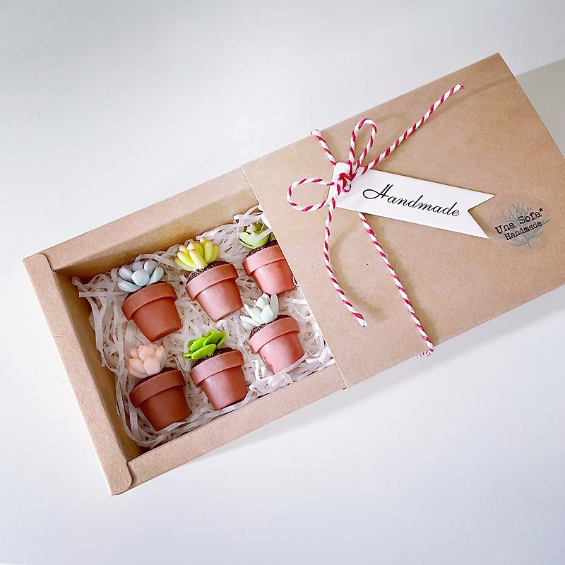 [Selected Gift Box] Mini succulent potted magnet set including card. Simulated clay succulents - Magnets - Clay Green
