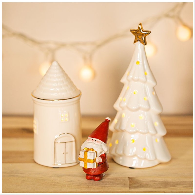 [Devalier] Christmas Gift Tabletop Christmas Tree Ornament Santa Claus Ceramic Glowing Christmas Figurine Gift Object was14 - Items for Display - Pottery White