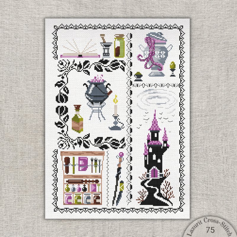 Alchemist's castle in a cross stitch pattern - 其他數位商品 - 其他材質 