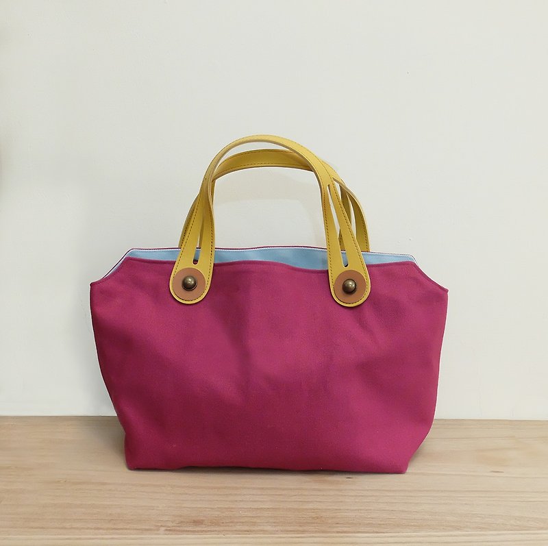 調色盤　野餐袋　便當袋　日本提把　紫紅x銘黃x淡藍 - 手袋/手提袋 - 棉．麻 紫色