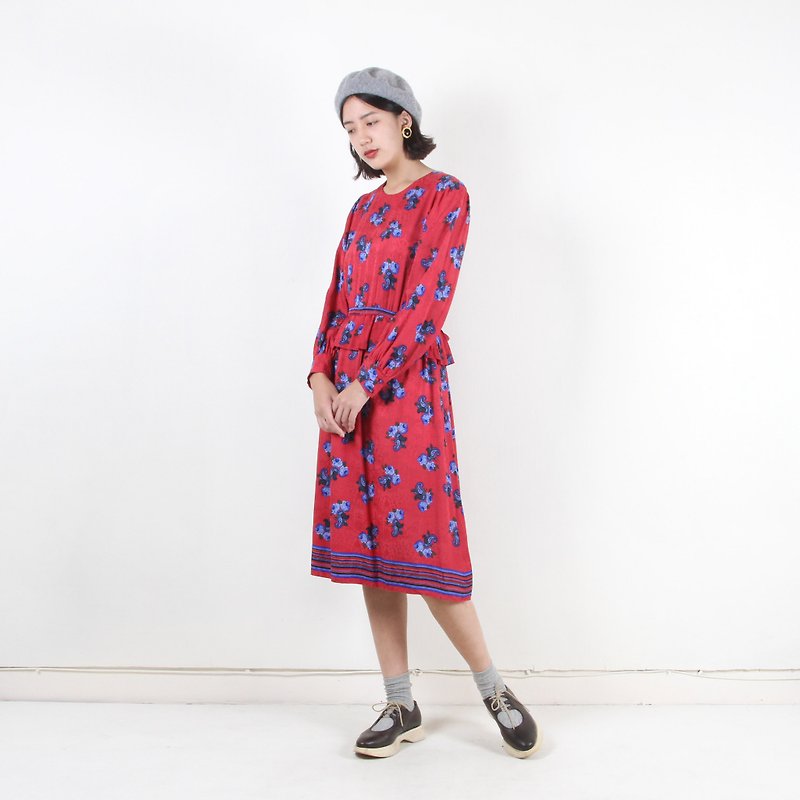 [Ancient] egg plant Ginza vintage printing light dress - One Piece Dresses - Polyester Multicolor