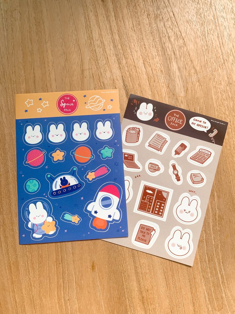 Office Themed/Space Themed Bunny Sticker Sheet - Stickers - Paper Multicolor