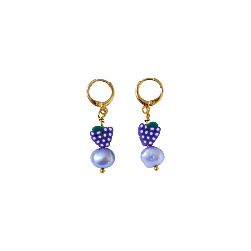 Purple freshwater pearl with grapes huggie earrings | by Ifemi Jewels - 其他 - 其他材質 金色