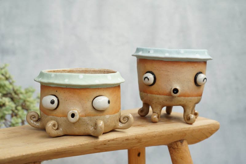 squid plant pot , octopus , handmade ceramic. cactus - 花瓶/花器 - 陶 多色