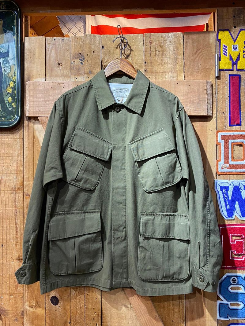 Army green four-pocket imitation Vietnam war army shirt - Men's Coats & Jackets - Cotton & Hemp Green