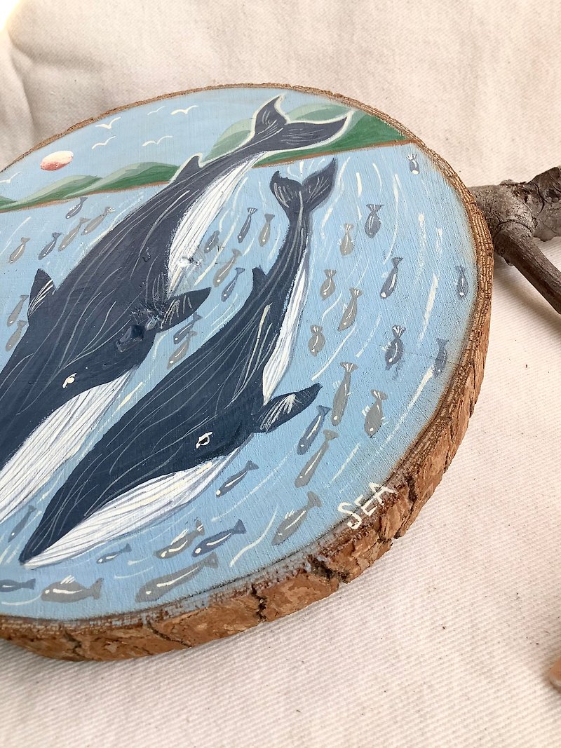 樟木繪製/ 鯨魚Whale 掛飾 - 裝飾/擺設  - 木頭 咖啡色